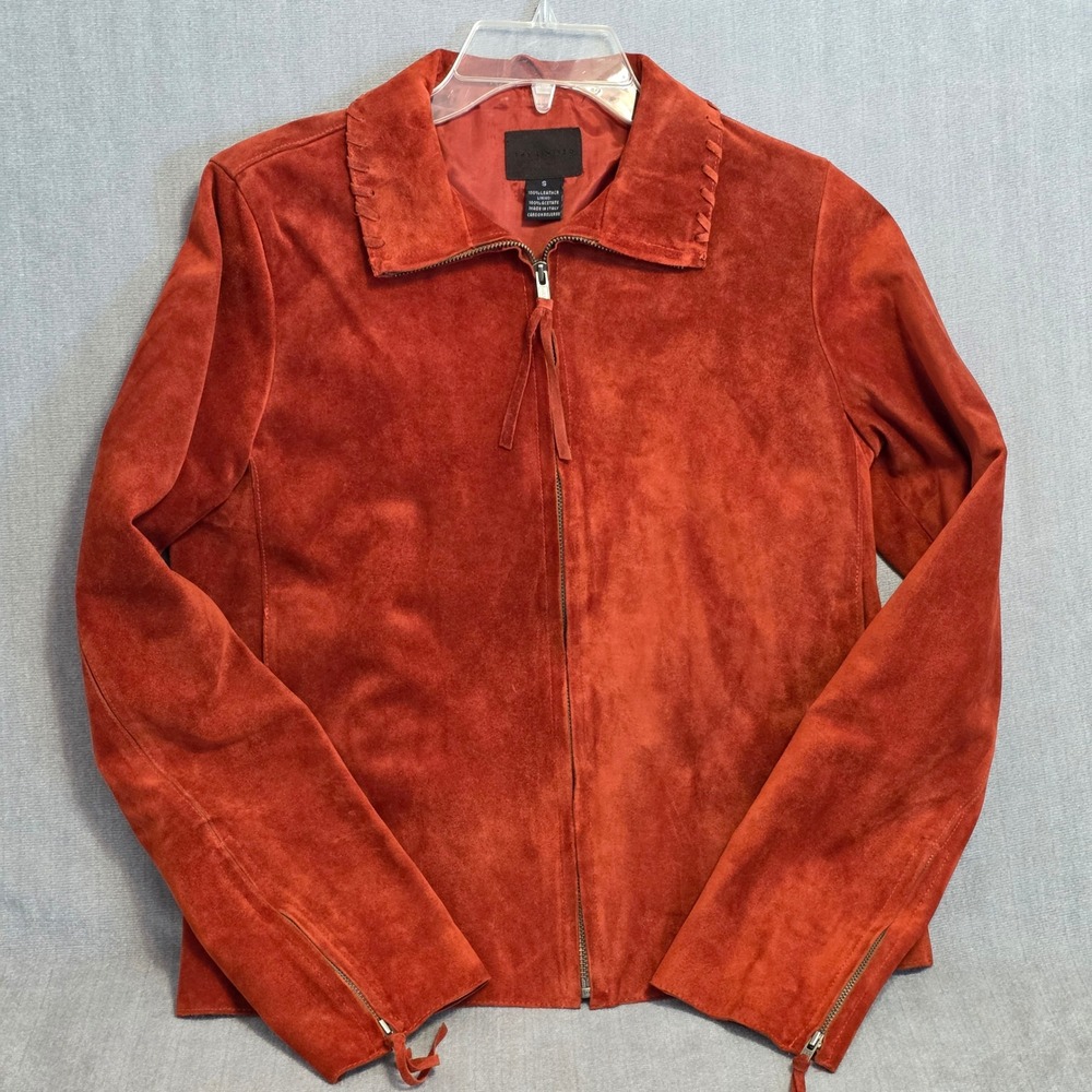 VTG The Limited Suede Jacket Women S Burnt Orange Leather Made in Italy Moto Y2K